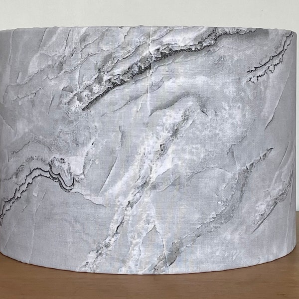 Marble effect light grey 15cm 20cm 30cm 40cm white Fabric Handmade drum lampshade -ceiling pendant or table lamp metallic