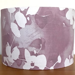 Watercolour style botanical / leaf Lampshade deep pink white small or large Fabric drum ceiling pendant or table lamp honesty mauve purple