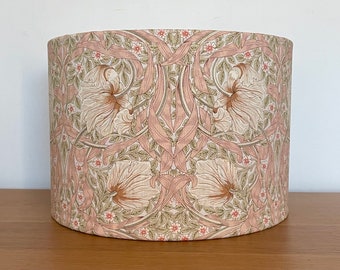 William Morris blush pink & cream Pimpernel 35cm 30cm 25cm 20cm 15cm Fabric drum ceiling pendant or table lamp floor gold silver copper
