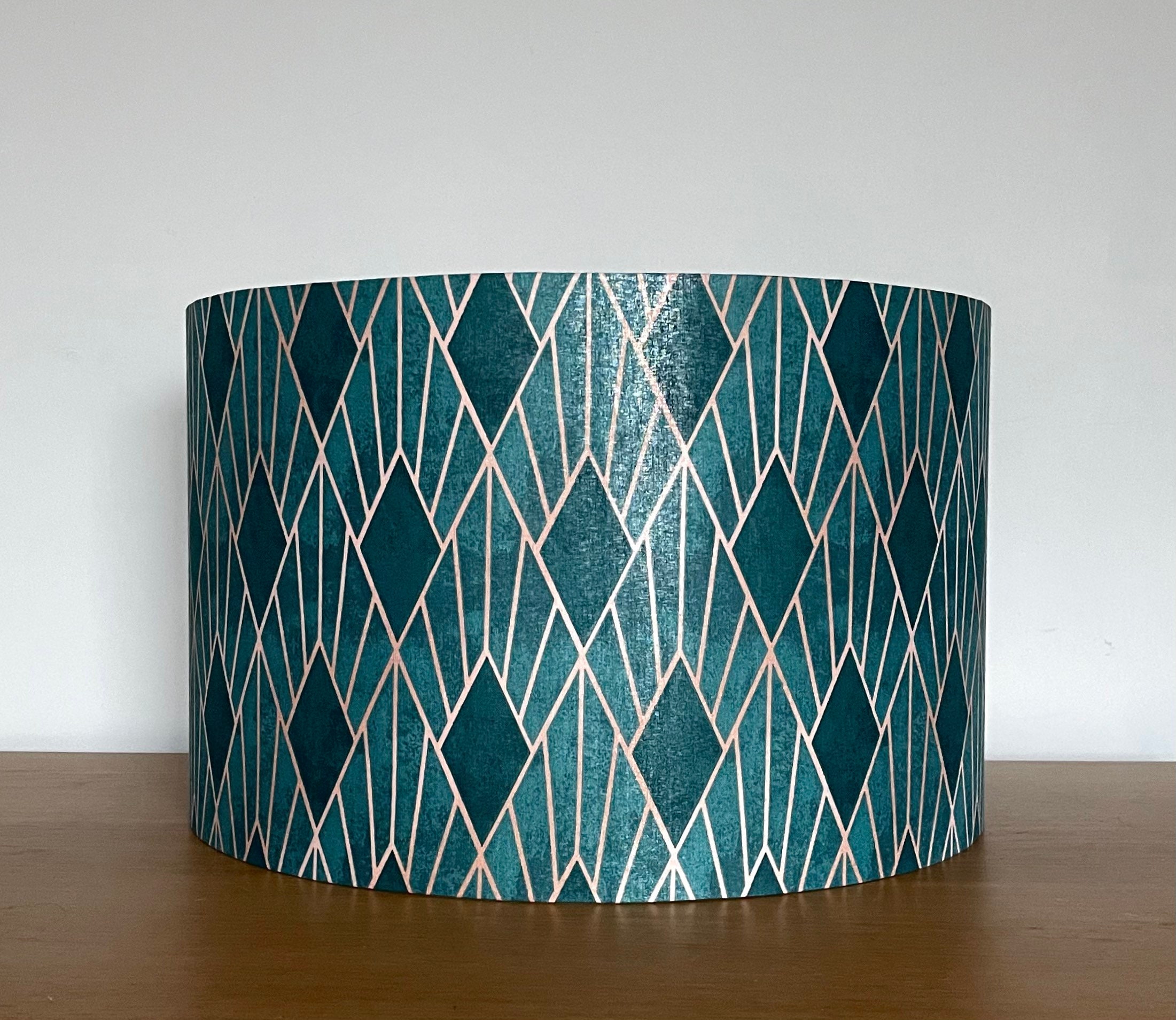 Teal Art Deco Green Patterned Fabric Lampshade Ceiling Pendant or