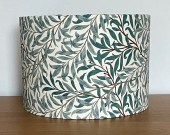 William Morris Willow Bough Teal Lampshade 40cm 30cm 25cm 20cm -Fabric drum ceiling pendant or table lamp large small green metallic gold