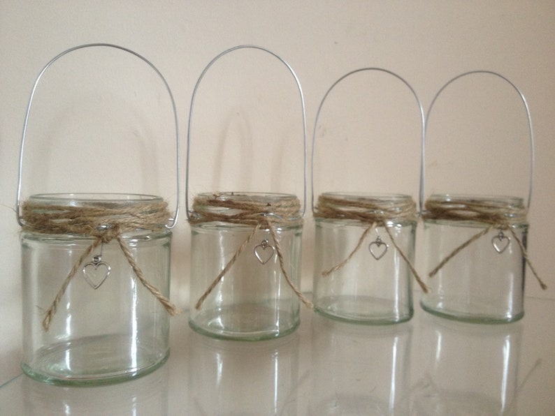 Glass jar hanging tea light candle holder lantern ideal for Etsy