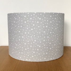 Grey white star Lampshade 40cm 30cm 25cm 20cm 15cm - Fabric Handmade drum ceiling pendant or table lamp or floor lamp light grey nursery