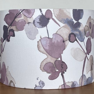 Watercolour style botanical Lampshade purple blue beige pink 40cm 30cm 25cm 20cm 15cm Fabric drum ceiling pendant or table lamp / floor lamp image 1