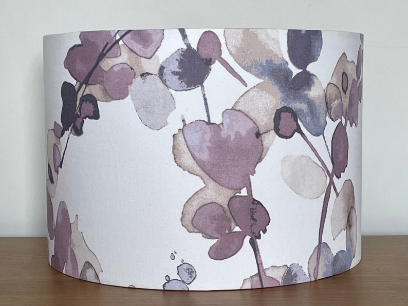 Watercolour style botanical Lampshade purple blue beige pink 40cm 30cm 25cm 20cm 15cm Fabric drum ceiling pendant or table lamp / floor lamp image 1