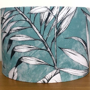 Turquoise aqua leaf botanical tropical palm Lampshade 40cm 30cm 25cm 20cm 15cm Fabric drum ceiling pendant or table lamp / floor lamp light