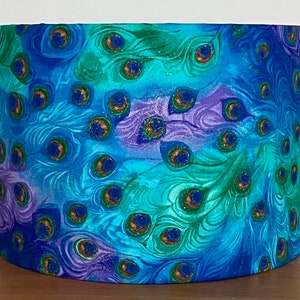 Peacock feather Lampshade blue purple green 35cm 30cm 25cm 20cm 15cm Fabric drum ceiling pendant table lamp range sizes metallic gold silver