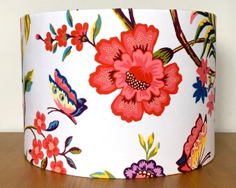 Bright floral Lampshade 40cm 30cm 25cm or 20cm - Bright Flower pink red purple Fabric Handmade drum ceiling pendant or table lamp