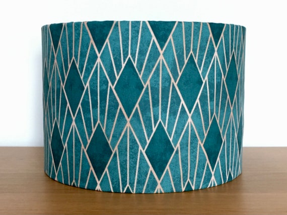 Teal Art Deco Green Patterned Fabric Lampshade Ceiling Uk Teal Art Deco Green Patterned Fabric, Small Teal Lamp Shades Uk