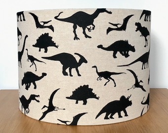 Dinosaur Lampshade 40cm 30cm 25cm 20cm 15cm Black beige fabric kids bedroom nursery Handmade drum ceiling pendant or table lamp floor lamp