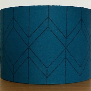 Teal and black geometric patterned fabric lampshade - ceiling pendant or table lamp 15cm 20cm 25cm 30cm 40cm Large small metallic gold
