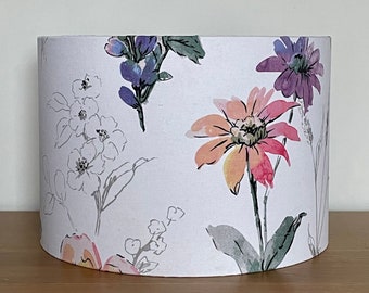 Watercolour style floral Lampshade purple blue orange pink 40cm 30cm 25cm 20cm 15cm Fabric drum ceiling pendant or table lamp minimalist