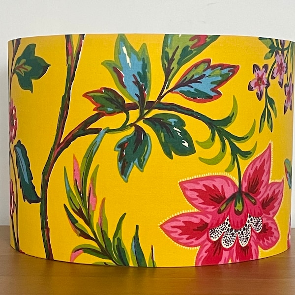 Yellow floral Lampshade 40cm 30cm 25cm or 20cm - Bright Flower pink red purple Fabric Handmade drum ceiling pendant or table lamp