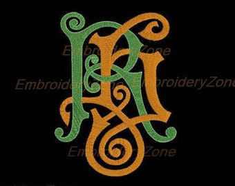 Double wedding monogram H & R machine embroidery designs HR RH. 2 letters H and R old style Font H and R embroidery patterns. 7 sizes