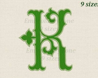 Letter K antique style Monogram K machine Embroidery design Font K 2 machine embroidery pattern Not alphabet. 9 sizes Hoop 4x4 5x7 6x10 7x11