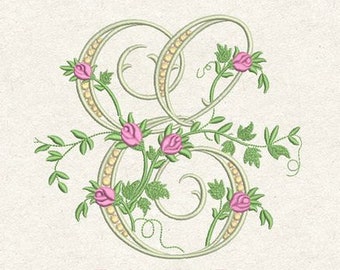 E monogram Machine Embroidery design letter E from beautiful alphabet from old book Font E embroidery pattern. Hoop 5x7 & 6x10. 2 sizes.