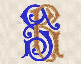 Double wedding monogram S & K machine embroidery designs SK KS. 2 letters S and K old style Font S and K embroidery patterns. 8 sizes