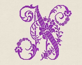 Monogram Letter N machine embroidery design style of French hand cross-stitch and Classic cross-stitch, font N. Not whole alphabet.