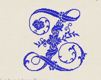 Monogram Letter Z with cornflowers style of French hand and Classic cross-stitch MACHINE embroidery design.Hoop 5x7. Old font Z. No alphabet