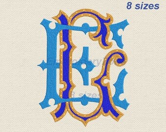 Double wedding monogram E & L machine embroidery designs EL LE. 2 letters L and E old style Font E and L embroidery patterns. 8 sizes