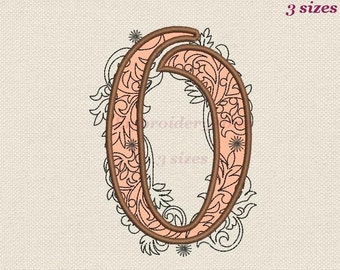 Large letter O Applique machine embroidery design Monogram O Floral Curls embroidery pattern Swirl vine font O Not whole alphabet - 3 Sizes.