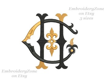 Double wedding monogram C & H machine embroidery designs CH HC. 2 letters C and H old style Font C and H embroidery patterns.3 sizes