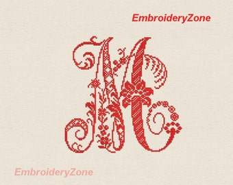 Monogram Letter M machine embroidery design style of French hand cross-stitch and Classic cross-stitch, font m. Not whole alphabet.