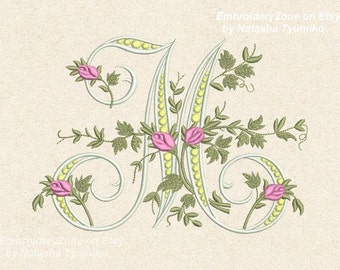 M monogram Machine Embroidery design letter M from beautiful alphabet from old book Font M embroidery pattern. Hoop 5x7 6x10. 2 sizes .