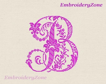 Monogram Letter B machine embroidery design style of French hand cross-stitch and Classic cross-stitch, font b. Not whole alphabet.