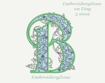 Large letter B applique machine embroidery design monogram b floral Curls embroidery pattern Swirl letter B Not whole font alphabet. 3 Sizes