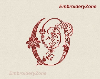 Monogram Letter O machine embroidery design style of French hand cross-stitch and Classic cross-stitch, font o. Not whole alphabet.