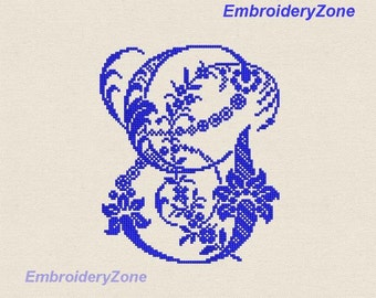 Monogram Letter G machine embroidery design style of French hand cross
