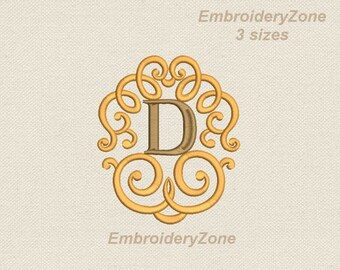 Monogram letter D with curl frame machine embroidery design Swirl frame and font D. Vine letter D. Not alphabet. 3 Sizes