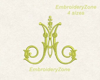Machine embroidery design antique fancy monogram M 002 old style letter M, vintage wedding font M 2. Not alphabet. 6 sizes.