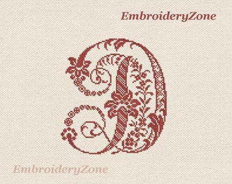 Monogram Letter D machine embroidery design style of French hand cross-stitch and Classic cross-stitch, font d. Not whole alphabet.