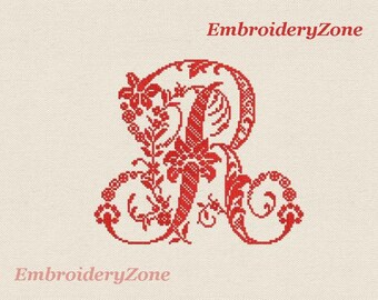 Monogram Letter R machine embroidery design style of French hand cross-stitch and Classic cross-stitch, font r. Not whole alphabet.