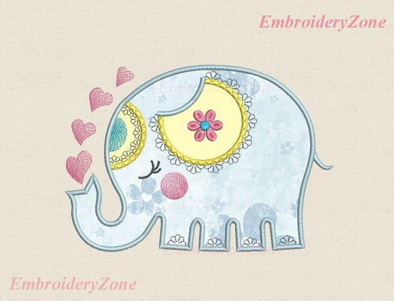 Elephant Applique Machine Embroidery Design Elephant Etsy