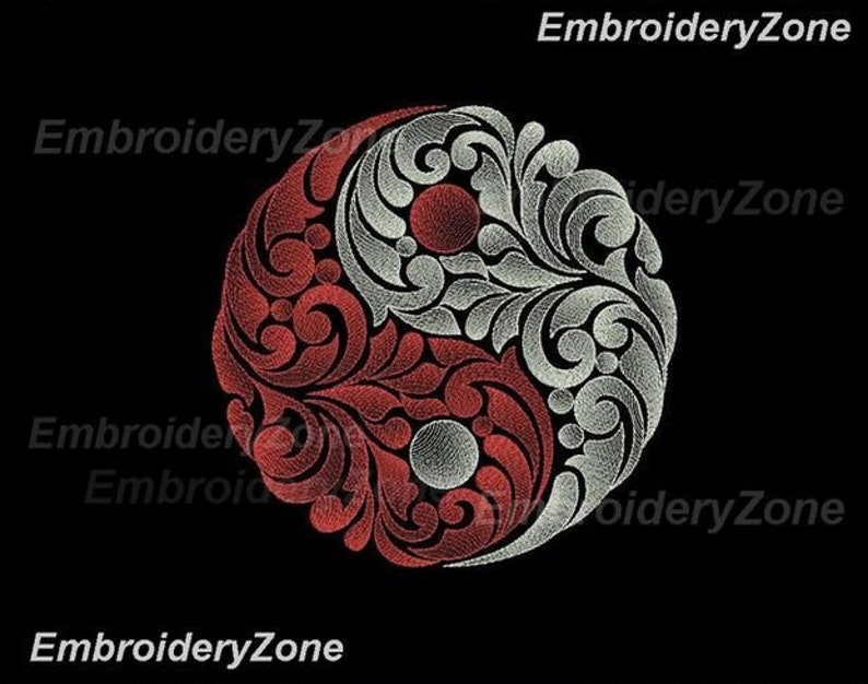 Curly yin yang machine embroidery design filled easy Etsy