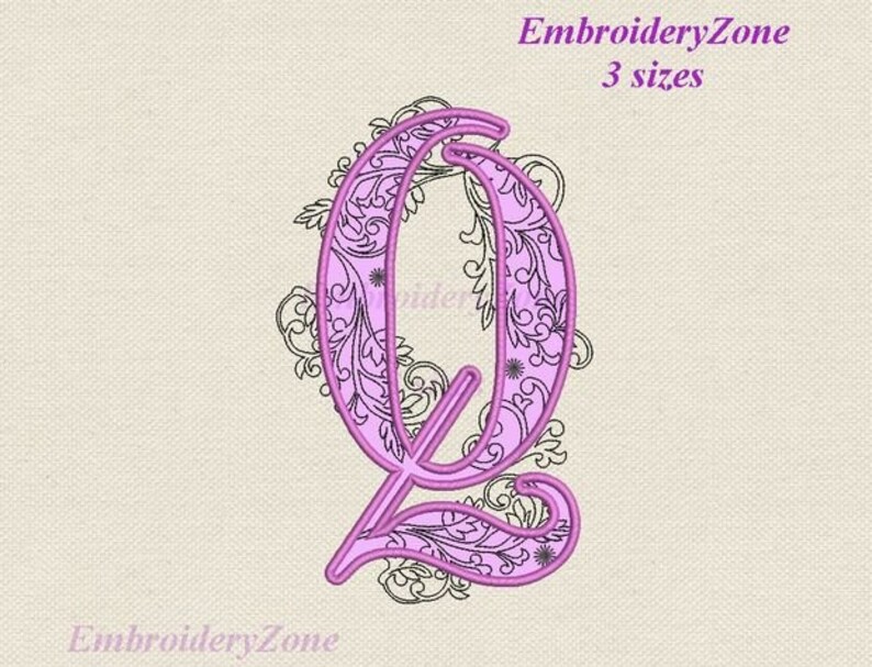 Large letters q applique embroidery designs curly floral  etsy Large letters q applique embroidery designs curly floral  etsy