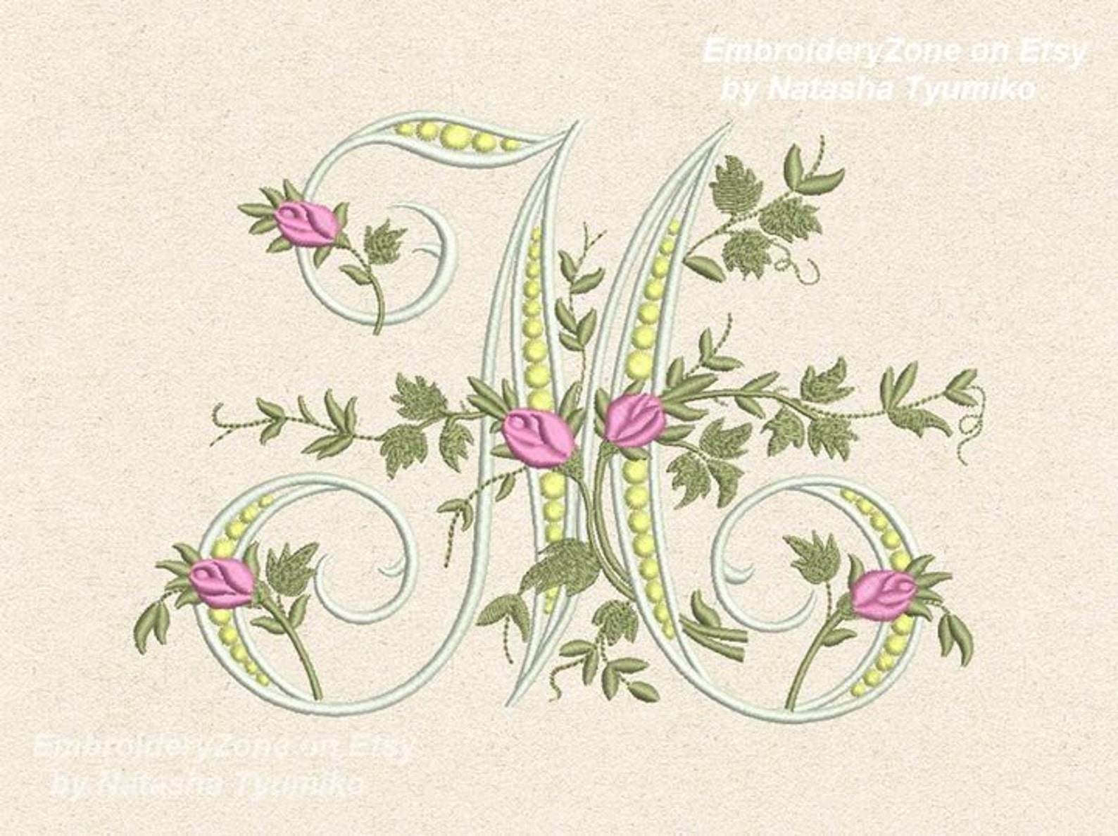 M monogram Machine Embroidery design letter M from beautiful Etsy