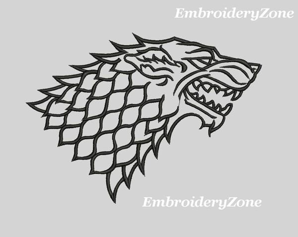 Logo House Stark Game of Thrones Embroidery design for machine. 4 siz…