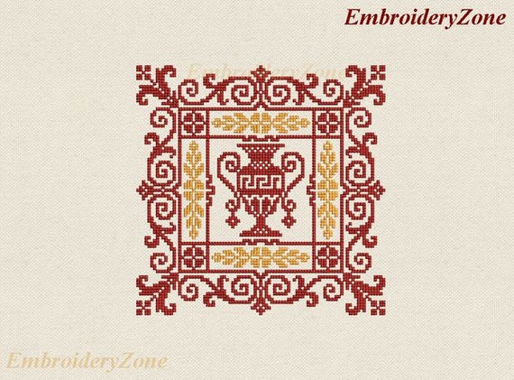 Ornament Greek Vase Machine Embroidery Design Decor Frame And Etsy