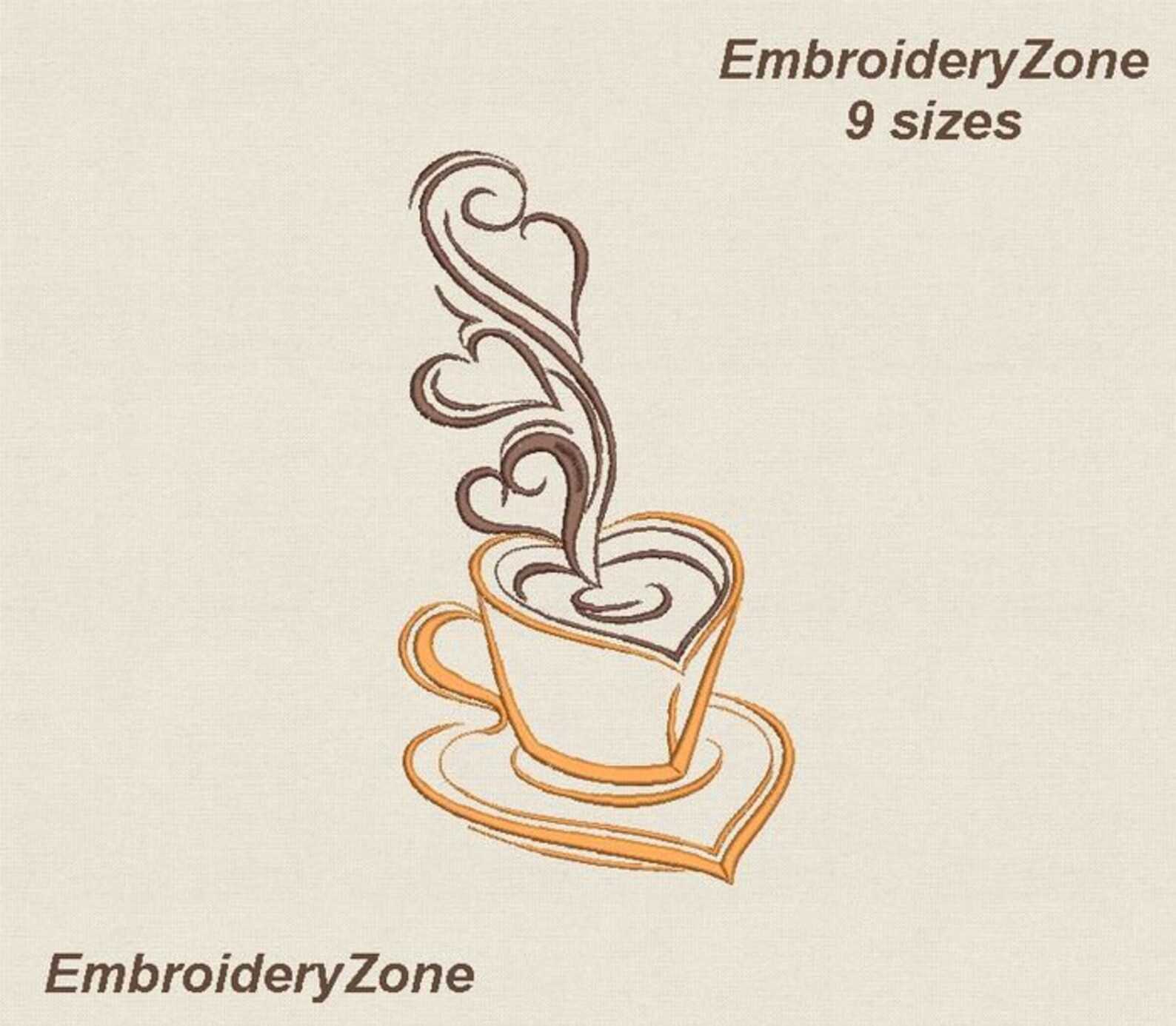 Coffee cup embroidery design with heart lover coffee machine Etsy