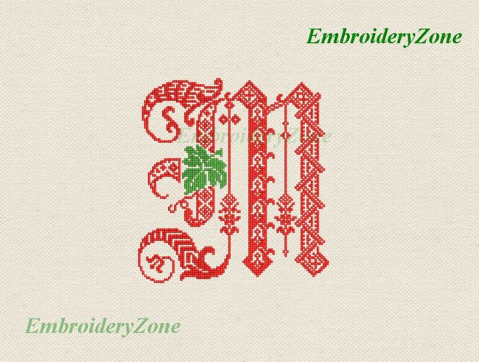 Decor monogram M with leaf Embroidery design Letter M from Etsy