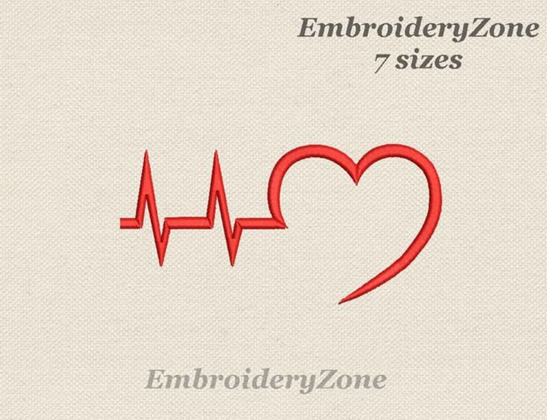 Heartbeat embroidery design medical heart beat EKG of heart Etsy