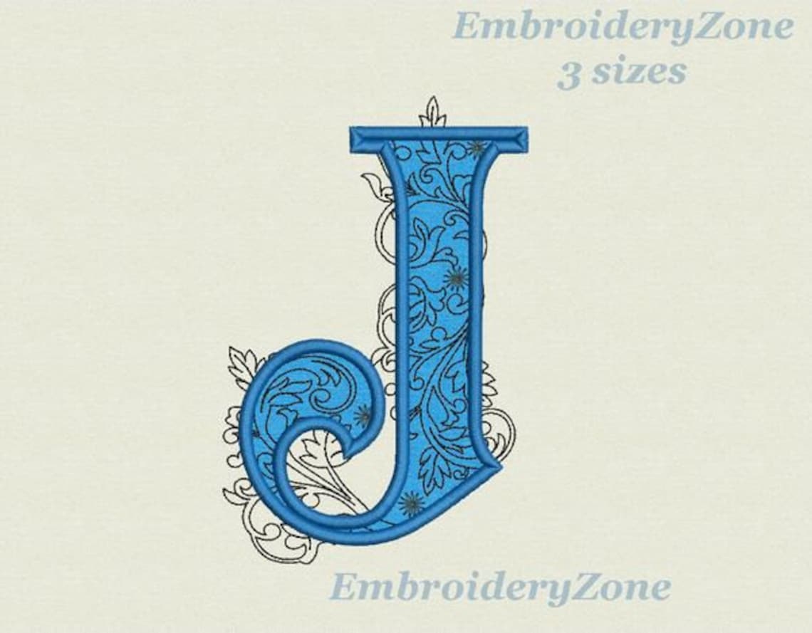J Monogram Font Fancy Embroidery