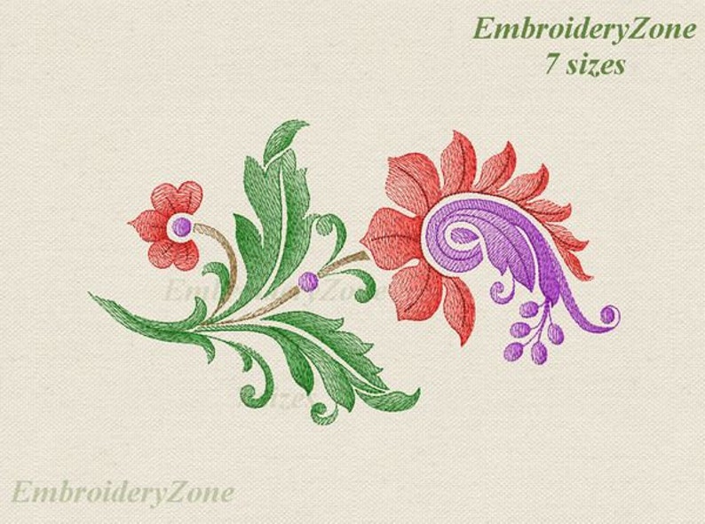 Jacobean flower 001 Machine Embroidery design. Hoop 4x4 5x7 Etsy