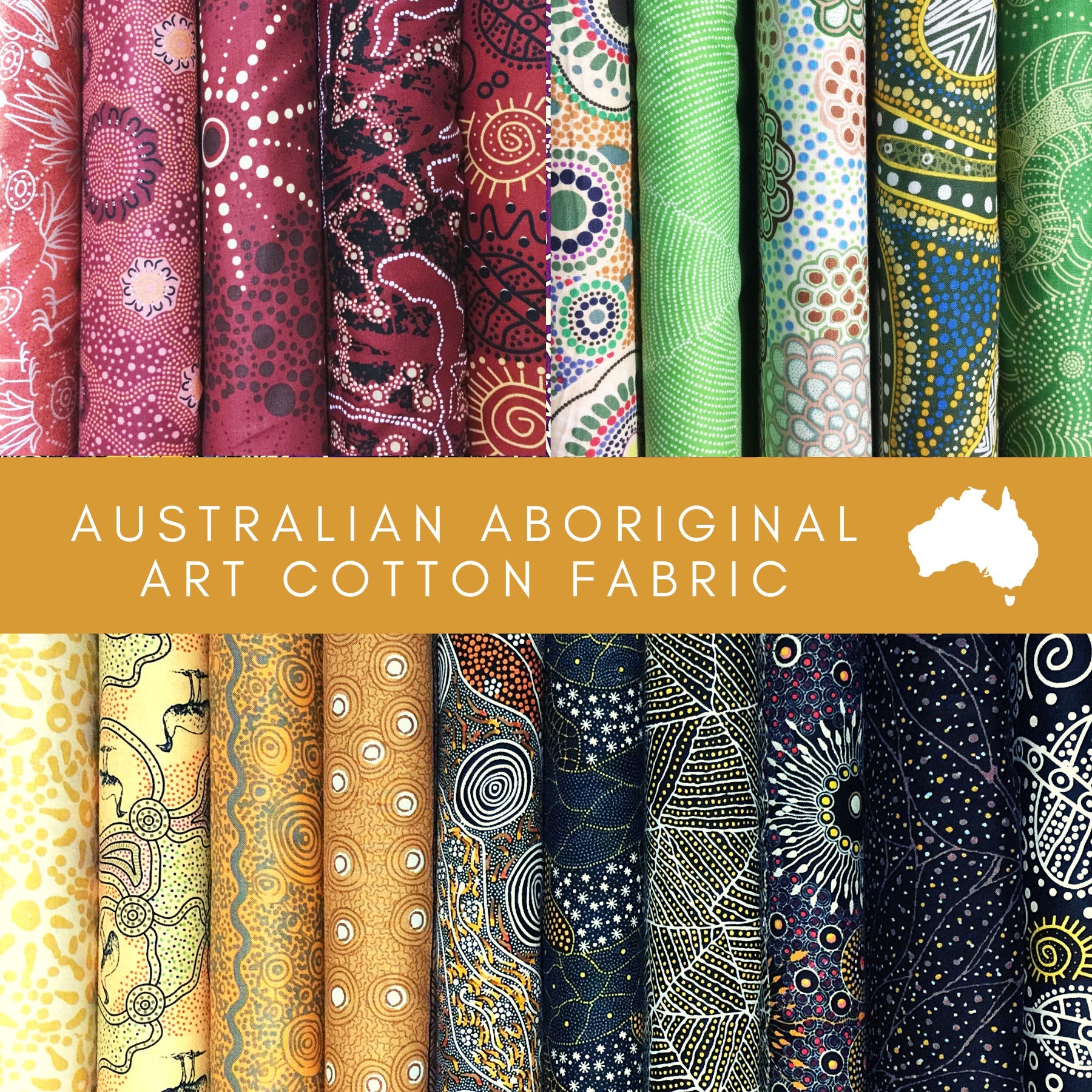 Australian Aboriginal quilting cotton Black M and S Textiles Flowers In The Desert