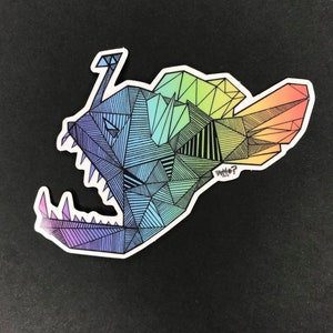 Rainbow Angler Fish Clear Vinyl Sticker 3.75 x 2.75