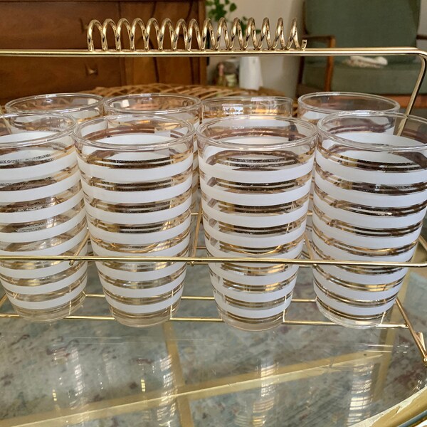 Mid Century Hazel Atlas 14 0z Tumblers w Caddy